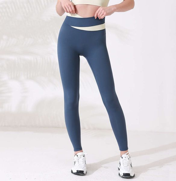 AL0LULU Professionelle Yogahose für Damen, hohe Taille, eng, elastisch, nackt, V-förmig, farblich passend, schlanke Sporthose, Leggings 254