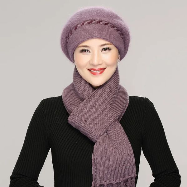 2 pezzi Cappello di lana per capelli di coniglio femmina anziana Adulto Autunno e inverno Cappello di lana lavorato a maglia caldo Cappello di lana per nonna anziana B-7768 231229