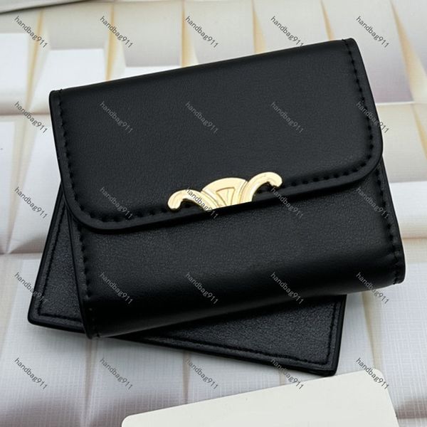 Designer carteiras luxo triomphe cuir titular do cartão de crédito bolsa sacos dois-em-um hardware de ouro mulheres de bolsas de moeda zippy com caixa original saco de poeira 66889