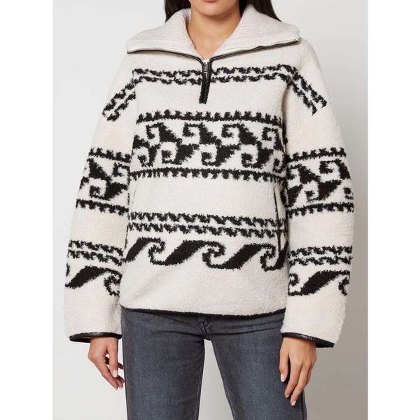 Isabel Marant Damen-Pullover aus Wollmischungen mit Reißverschluss, lässiger Fleece-Druck, Pullover mit halbem Reißverschluss, warme Winter-Oberbekleidung