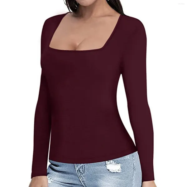 Mulheres camisetas senhoras primavera e inverno cor sólida casual moda sexy colarinho quadrado despojado camisa de manga curta mulheres raglan tee