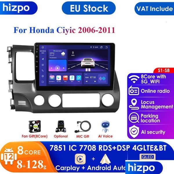 Video auto 4G Radio Android 12 Stereo per Honda Civic 8 2006 - 2011 Mimedia Player Navigation GPS 2DIN WiFi o BT Dropse Delivery Mobil Dh3ar