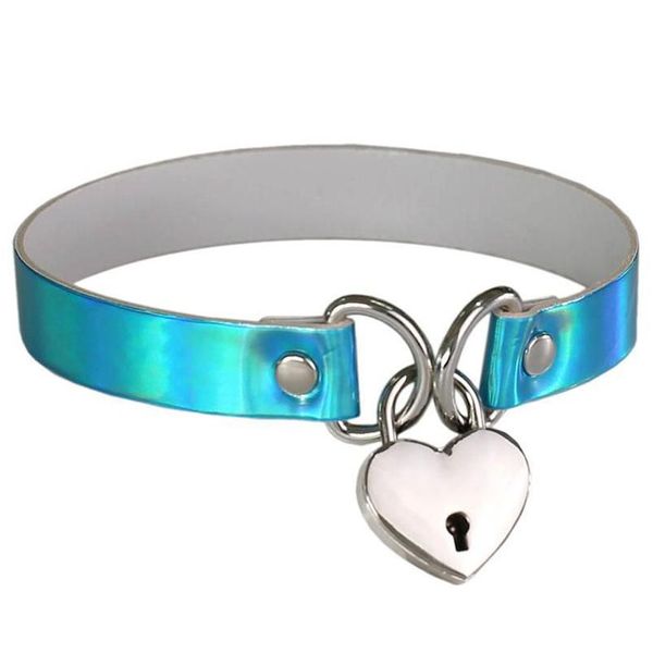 Girocolli Love Heart Lock Ciondolo Laser Pu Leather Choker Collana Collare Sub Slave Collane con chiave Gioielli da donna Drop Sh Dhnbu