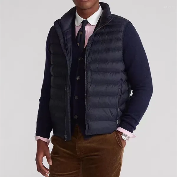 Chalecos para hombres Otoño Hombres Cremallera Pequeño Caballo Pato Abajo Abrigo Chaqueta Masculino Casual Sin mangas Chaleco con capucha Bordado Top