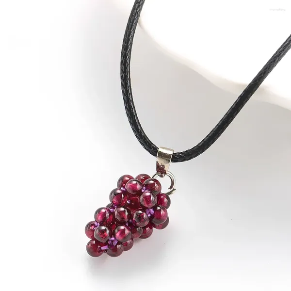 Colares Pingente Natural Garnet Uva Colar Borgonha Cristal Beads Cadeia de Pérola para Mulheres Mão Tecido Jóias Presente de Festa