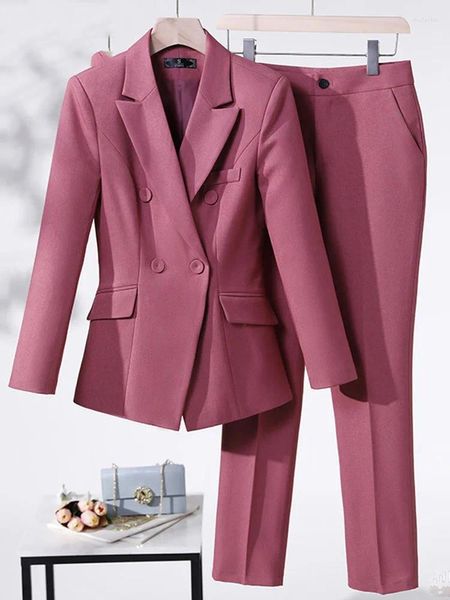 Calças femininas de duas peças elegante calça ternos para mulheres streetwear escritório coreano moda botão lapela zippet 2024 primavera verão