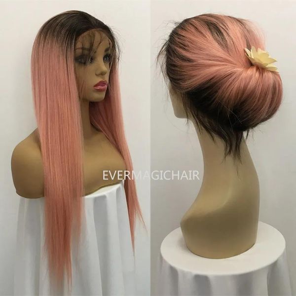 Perucas ombre t1b/rosa completa do laço perucas de cabelo humano sedoso em linha reta brasileiro virgem cabelo humano 150 densidade peruca dianteira do laço com cola de cabelo do bebê