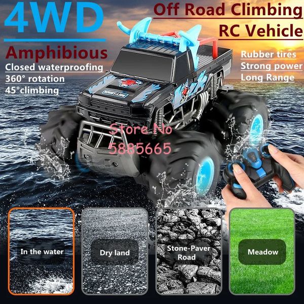 Modello di auto RC ad alta velocità fuoristrada 4WD Acqua e terra da corsa Ruota a 360 ° per fuoristrada Impermeabile Telecomando Ragazzo regalo 231229