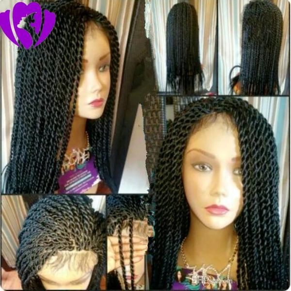 Perucas 1030 polegadas de comprimento torção senegalesa peruca completa preto/marrom/loira cor peruca dianteira do laço sintético afro torção tranças perucas para preto wom