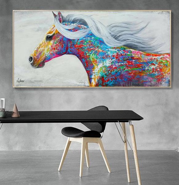 Moderno colorido cavalo arte da lona cavalo pintura a óleo impressão em tela grande cartaz de parede para casa sala estar decoração8051540