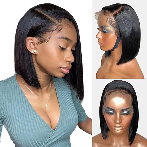 Perucas 360 Lace Frontal Peruca de Cabelo Humano com Cabelo de Bebê Curto Bob Glueless Brasileiro para Mulheres Negras Remy Pré Arrancar Linha Fina Natural