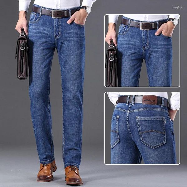 Мужские джинсы высокого качества в классическом стиле, мужские деловые повседневные эластичные узкие джинсовые брюки, светло-голубые, черные брюки, мужские