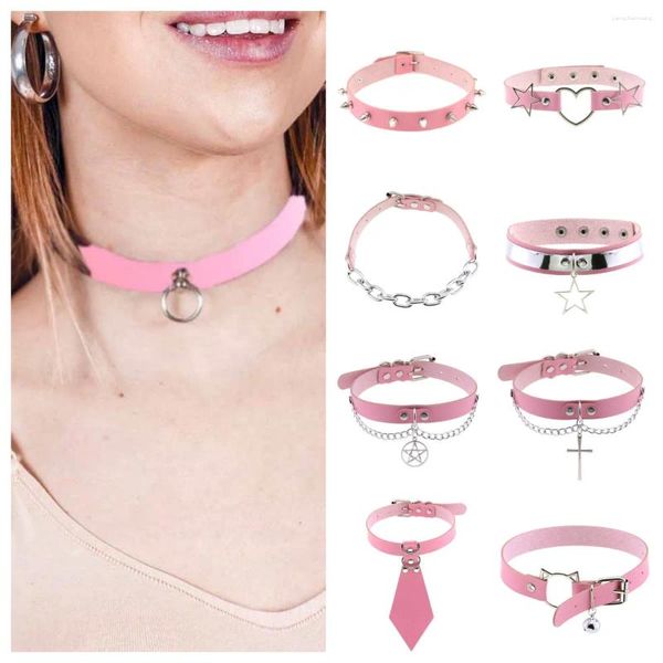 Collana girocollo punk Harajuku collana con colletto rosa PU pelle Goth braccialetto fatto a mano con collo braccialetto gioielli all'ingrosso