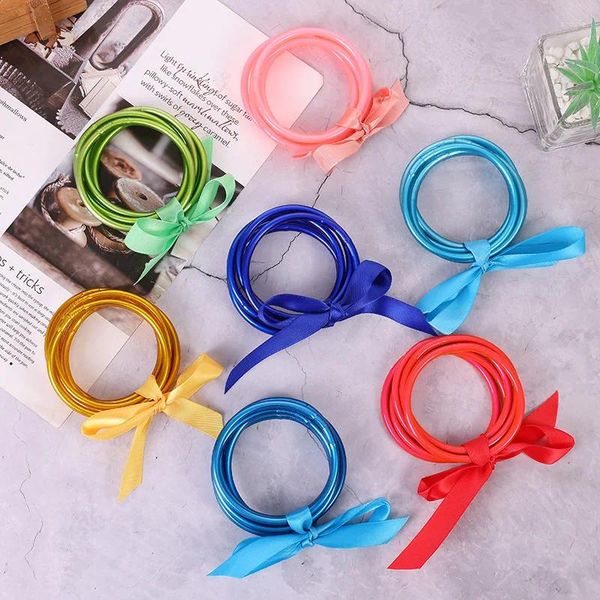 Bangle Jelly Color Silicone Pulseiras para Mulheres Leve Bowknot Fita Empilhável Pulseira Define Jóias do Dia das Mães