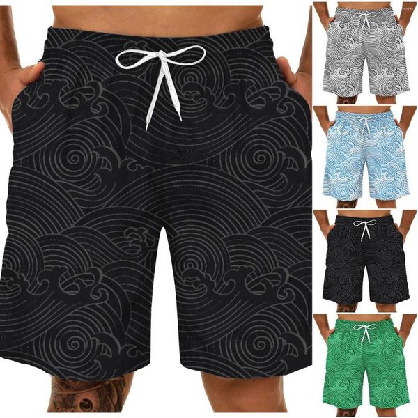 Shorts Masculinos Divertido Padrão Verão Lazer Tamanho Impressão 3D Grande Onda Esportiva Calças Mens Algodão Treino