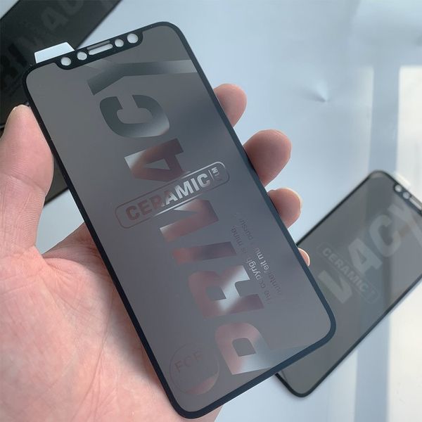 100 Stück schwarzer vollständiger Sichtschutz für Apple iPhone 15 14 13 ProMAX XR XS Max X 12 Mini 11 Pro Max Peeping Proof Keramikfolie