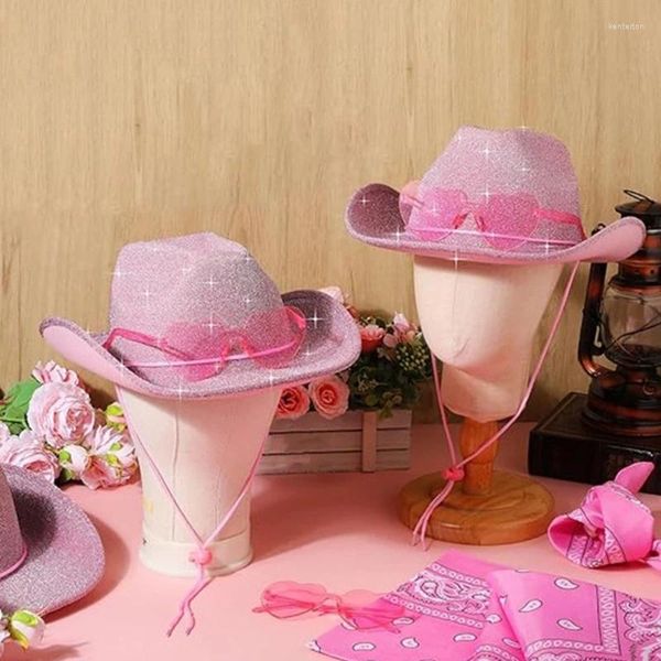 Berretti in polvere glitterata Costume da cowgirl per addio al nubilato Cappello da cowboy Bandana Abito da gioco di ruolo da sposa per donna