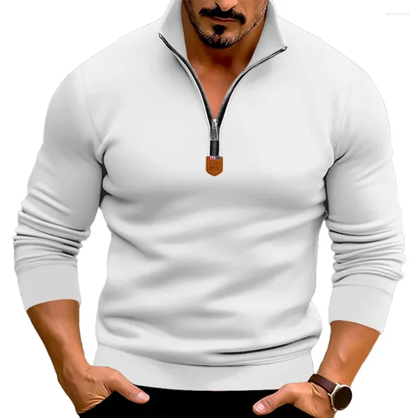 Hoodies masculinos moda moletom manga longa zip gola cor sólida esportiva velo forrado topos pulôver camisolas homem roupas