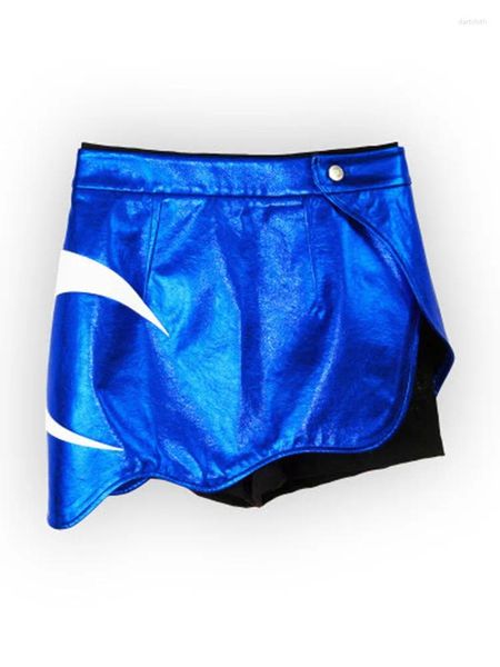 Röcke Modischer blauer Slim-Fit-Lederrock für Damen mit kleiner Figur 2023 Herbst Hohe Taille Vielseitiger Sport Kurze A-Linie