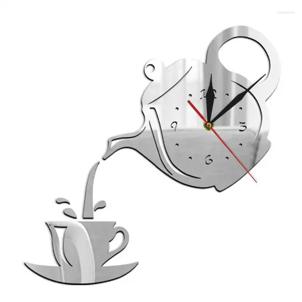 Relógios de parede criativo acrílico xícara de café bule 3d relógio decorativo cozinha sala de estar jantar decoração de casa