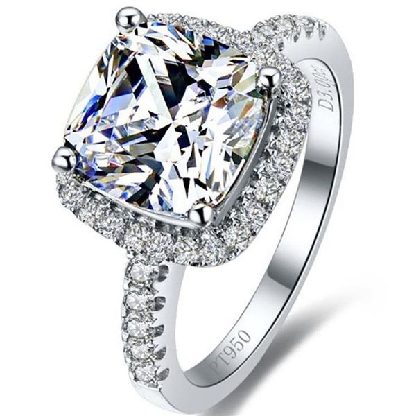 S925 6 6mm 1CT Design adorabile Cuscino Diamanti sintetici Anello di fidanzamento Argento sterling Promessa Matrimonio nuziale Oro bianco Color244S
