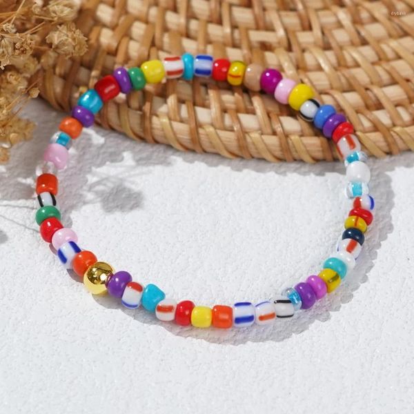 Pulseiras de link go2boho engraçado colorido pilha de sementes esticadas jóias 2024 artesanal de miçangas de miçangas na moda para mulheres adolescentes