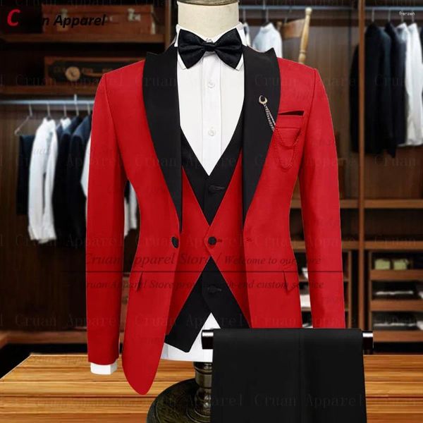 Herrenanzüge 20 Farben Est Red Herren-Set Slim Fit Bräutigam Trauzeugen Hochzeit Smoking Maßgeschneiderte Modedesigns Jacke Weste Hose 3-tlg