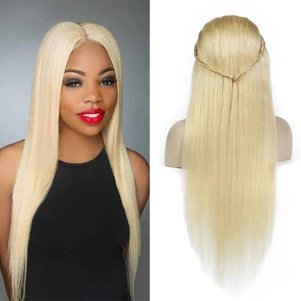 Perucas de cabelo humano loiro platinado, brasileiro, sem cola, renda frontal, 613 #, loiro mel, renda completa, cabelo humano para mulheres negras