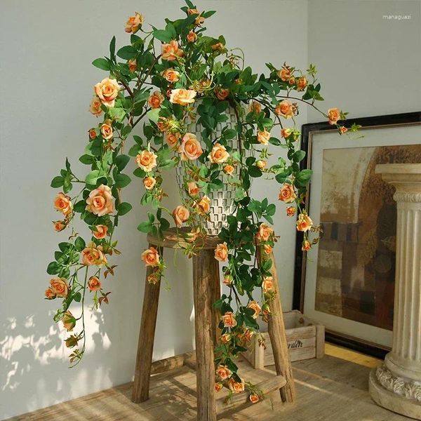 Dekorative Blumen, 122 cm, künstliche 3-Gabel-Rosenrebe, Hochzeitszubehör, Dekoration, Blume, Wohnzimmer, Decke