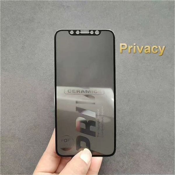 10pcs preto filme de cola completa protetor de tela de privacidade para Apple iPhone 15 14 13 ProMAX XR XS Max Edge para X 12 Mini 11 Pro Max Peeping Proof Cerâmica