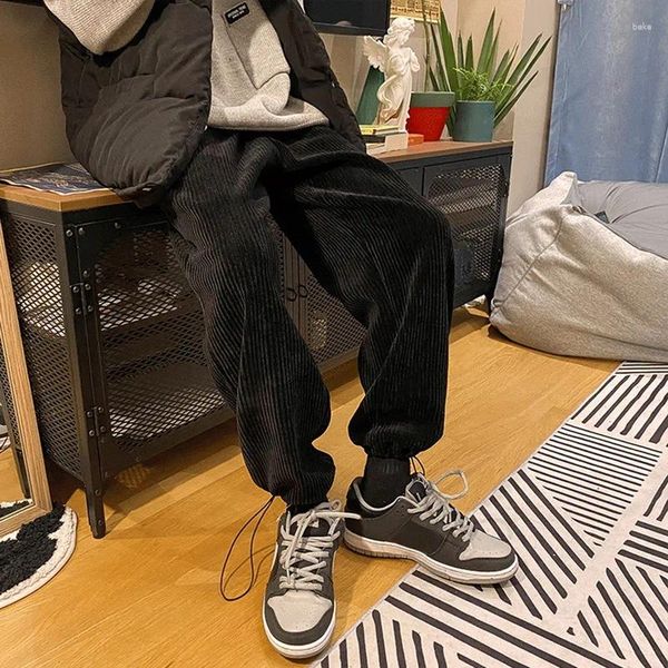 Männer Hosen Männer 2024 Mode Lässig Gerade Cord Einfarbig Oversize Hosen Mann Warme Koreanische Krawatte Bein Streetwear