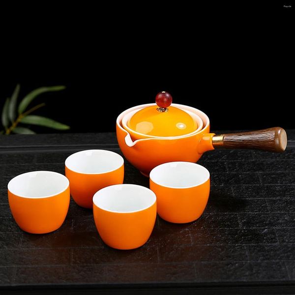 Teegeschirr-Sets, Porzellan, chinesisches Gongfu-Tee-Set, tragbare Teekanne mit 360-Rotations-Maker und Infuser 2023 in einer Geschenktüte