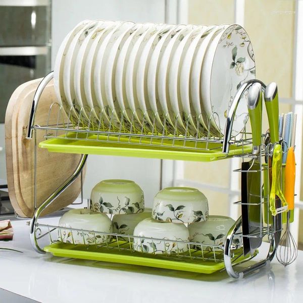 Küche Lagerung Geschirr Abfluss Doppel Rack Organizer Moderne Hause Liefert Kleinigkeiten Umwelt Regal Racks