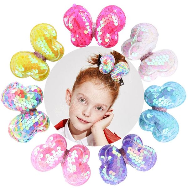 Nuovo simpatico fermaglio per capelli con ala di farfalla a doppio strato, fermaglio per capelli colorato con paillettes in cartone animato per bambini