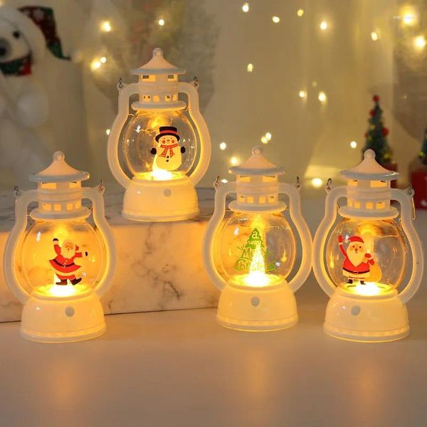 Lampade da tavolo Decorazioni natalizie che trasportano piccole lanterne Scena Atmosfera Layout Ornamenti natalizi Pupazzo di neve Albero di Babbo Natale