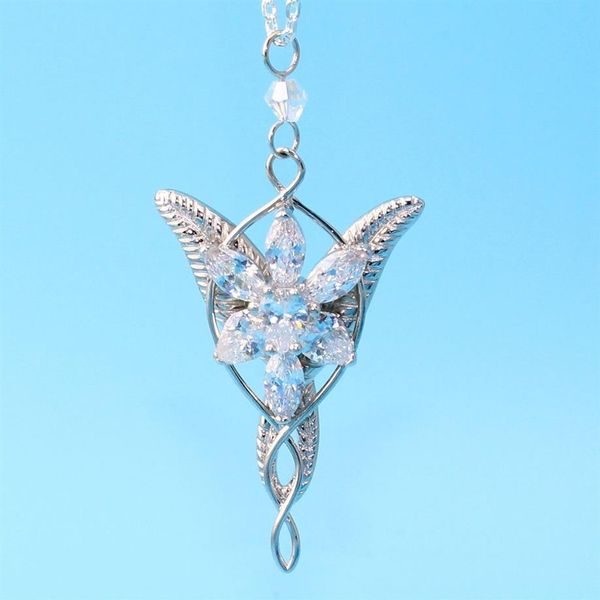 925 Sterling Splitter Hochzeit Schmuck Lord Princess Arwen Evenstar Anhänger Halsketten für Frauen Arwen Kristall Q0531245j