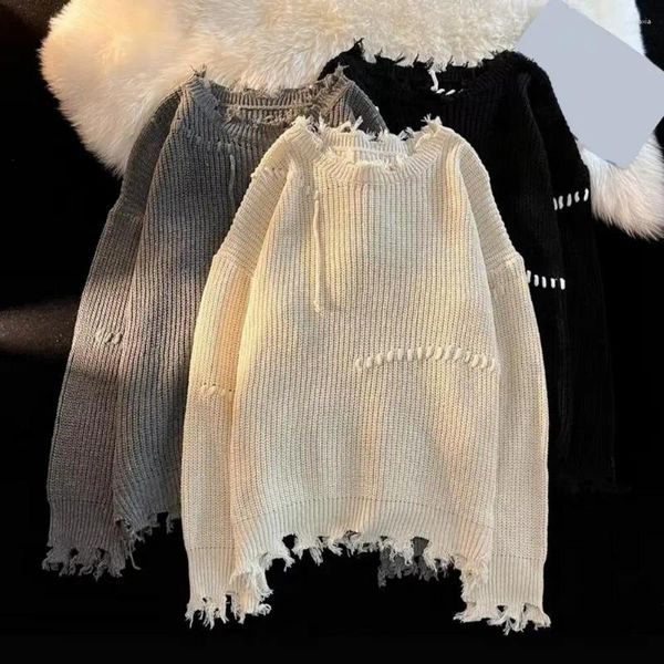 Maglioni da uomo Maglione autunno inverno uomo strappato con frange e nappe girocollo lavorato a maglia di media lunghezza sciolto manica lunga morbido pullover caldo