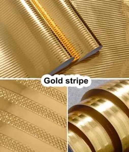 Aufkleber Gold Stripe Tapete Home Küchenschrank Tür Bar wasserdichte Möbel Aufkleber PVC Tapete Selfstick Aluminiumfolie Papier