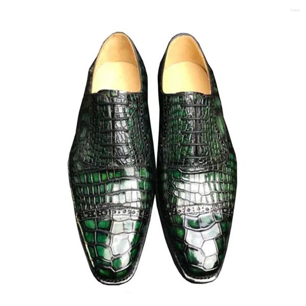 Sapatos de vestido Chue Crocodile Leather Import Masculino Moda Business Manual Escova Color Soles Homens