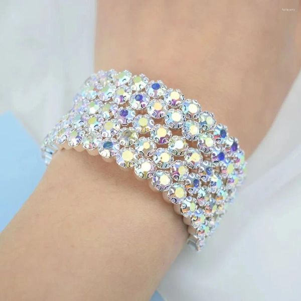 Braccialetti di cristallo del braccialetto Braccialetti di nozze del polso della mano Pieni di strass Colore Tre cinque file Gioielli da sposa di moda