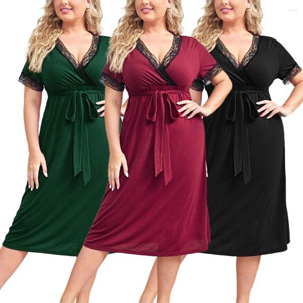 Pijamas femininos YTL com decote em V manga curta vestido noturno de algodão plus size camisola para dormir