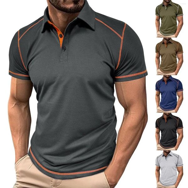 Homens camisetas Verão Moda T-shirt Homens Negócios Abotoado V-Pescoço Pulôver Tops Mens Vintage Contraste Patchwork Camisa Masculino Henley