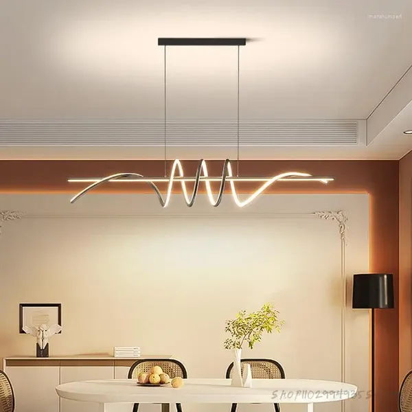 Lampade a sospensione moderne ruotano a led lunghe per tavolino da pranzo sala da pranzo lampadario da cucina apparecchio di illuminazione luci per interni decorazioni