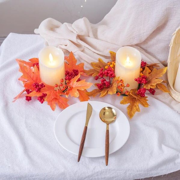 Flores decorativas bagas artificiais velas anéis outono grinalda para ação de graças festa de halloween peças centrais da mesa decoração para casa