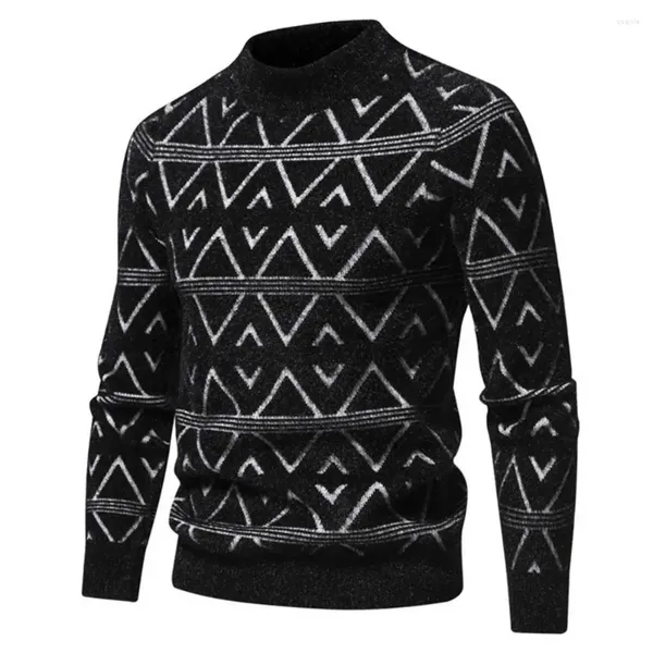 Maglioni da uomo girocollo maglione pullover motivo geometrico lavorato a maglia morbido e caldo o-collo per l'autunno inverno moda uomo lungo