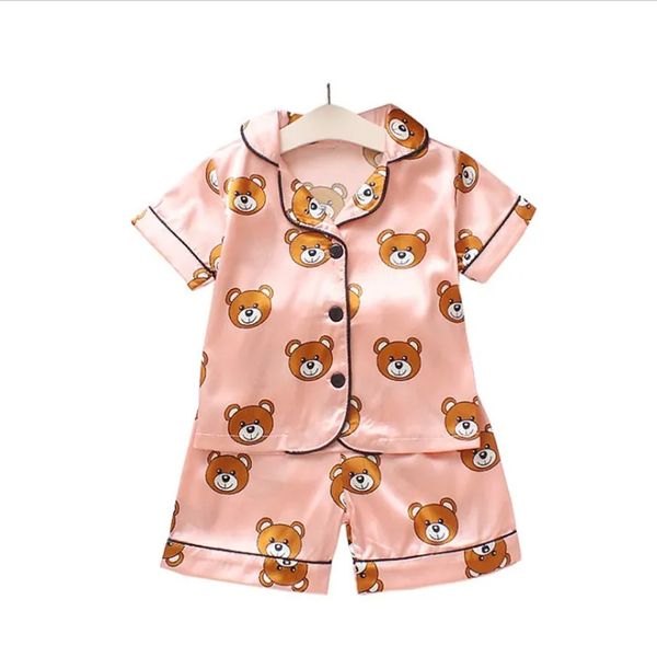 Pijama infantil de verão de marca, terno infantil, roupas de marca, meninas e meninos, bebê, desenho animado, urso, roupas para casa, duas peças, manga curta, terno infantil