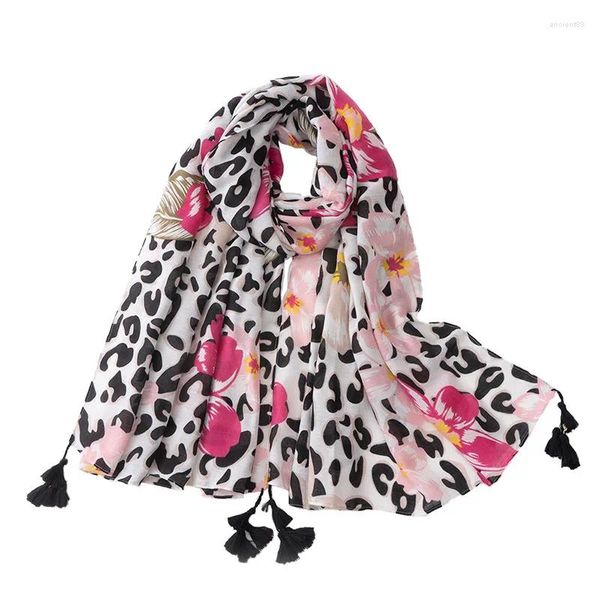 Schals Mode Sexy Leopard Blumen Quaste Viskose Schal Schal Dame Hohe Qualität Wrap Pashmina Stola Bufandas Muslim Hijab Caps 180 90 cm