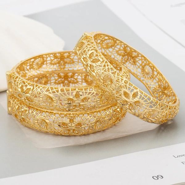 Bangle 18k cor de ouro manguito para mulheres árabe índia 3 pcs pulseira frança design de luxo jóias de cobre festa de casamento noiva esposa presente