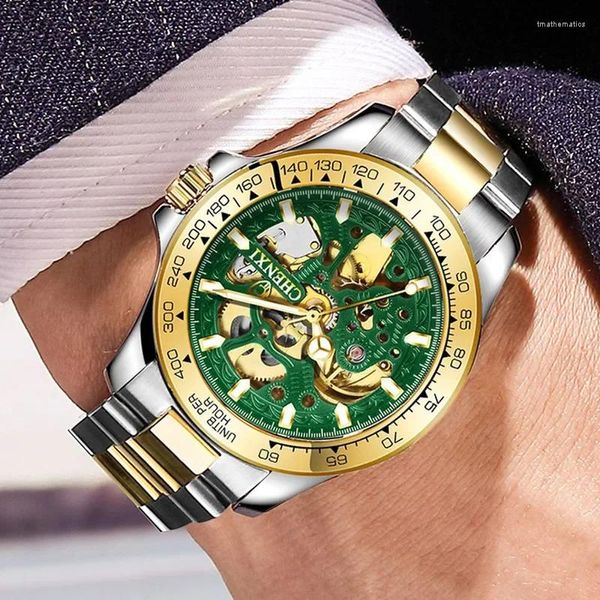 Наручные часы CHENXI, роскошные золотые часы, мужские часы со скелетом, модный королевский дизайн, автоматический механический механизм с полым механизмом