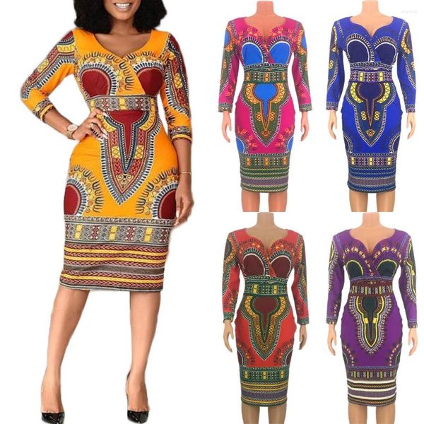Etnik Giysiler Kadınlar İçin Afrika Elbiseleri Cosplay Kostüm Moda V Yastık Dashiki Baskı Kabile Bayanlar Giysileri Günlük Seksi Elbise Cobe Party